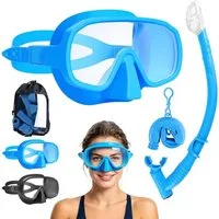 Pgtc Tauchermaske Schnorchelset Erwachsene Tauchmaske Hartglas Panoramasicht Faltbarer, (3-teiliges Schnorchelset Erwachsene mit Panorama-Maske, 3-teiliges Set mit Maske, Schnorchel und Transporttasche), Panoramasicht, Anti-Beschlag, Hartglas, faltba