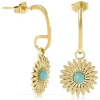 Made by Nami Ohrring-Set Gold Hängend mit Sonnen Anhänger und Edelstein Rund, aus Chirugischem Edelstahl - Hypoallergen - Wasserfester Schmuck