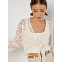 Apricot Cardigan Gehäkelte Diamant-Krawatten-Strickjacke zum Knoten