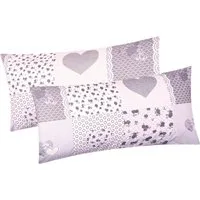 Heubergshop Kissenbezug, (2 Stück), 2er Set 40x80cm - Baumwolle Landhaus Herzen Blumen Grau (422/1-40x80)