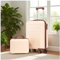 REDOM Kofferset Spinner-Trolleyset, 4 Rollen, (mit Zahlenschloss & Kosmetiktasche, 2 tlg., S-M-Set)