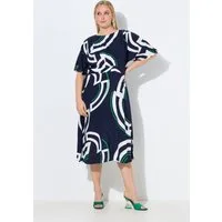 Ulla Popken Maxikleid Midikleid Kreise A-Linie U-Boot-Ausschnitt Halbarm