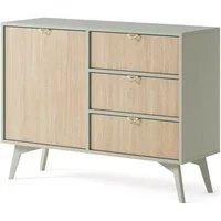 Lomadox Kommode FAREHAM-160, 106cm breit, eukalyptusfarben, Front mit Fischgrätenmuster