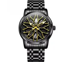 OLEVS Quarzuhr Felgenuhr Olevs Motorsport Herren Armbanduhr im 3D Felgendesign Gelb