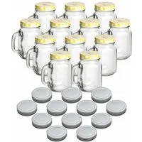 gouveo Gläser-Set Trinkgläser 450 ml mit Schraubdeckel - Trinkglas mit Henkel, 12-tlg., 12er Set, gelb/silber