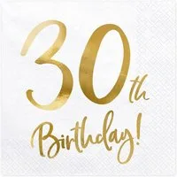 partydeco Papierserviette, Servietten 30. Geburtstag 33x33cm 20 Stück, weiß / gold