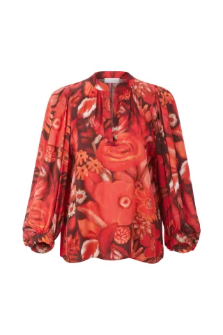 Rich & Royal - Printed V-Neck Blouse holiday red - Gr. - 38