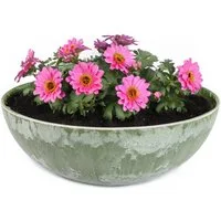 matches21 HOME & HOBBY Blumentopf Runde bauchige 20 cm Pflanzschale für draussen, grün marmoriert (1 St), Wetterfeste Blumen-Schale als moderne Gartendeko Grabschmuck
