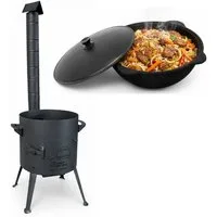 4BIG.fun Grilltopf Ø36 Uchag Utschak mit Abzugsrohr 12L Kazan Kasan, (Utschag Uchak Kasan Учаг Казан Außenküche Eintopfofen), 2mm stahl