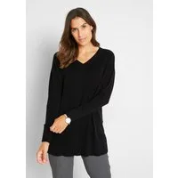 bonprix Longpullover Feinstrick-Baumwollmischung, mit V-Ausschnitt, mit Seitenschlitzen