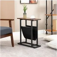 HOMCOM Beistelltisch Nachttisch mit Stofftasche, mit Stahlrahmen, Wohnzimmertisch (Kaffeetisch, 1-St., Couchtisch), Dunkelbraun+Schwarz, 49 x 19 x 55 cm