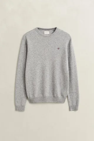 GANT - Rundhalspullover aus Lambswool grey melange - Gr. - L