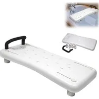 FIVMEN Badewannenbrett 70cm lang, Badewannensitz Senioren Wannensitz, belastbar bis 150 kg, Sitzbrett mit Seifenablage und mit Griff, Stuhl für Badezimmer
