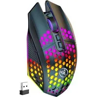 S&T Design RGB Gaming Maus Kabellos Wireless Leise Weiß Schwarz USB Gaming-Maus (Funk, 7 Tasten / Zurück zum Desktop / DPI Einstellbar / PC Laptop)