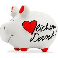 Wurm Spardose KCG Sparschwein "Herzlichen Dank!" Keramik 12,5x9x9cm Weiß/Rot