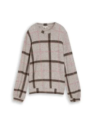 Tom Tailor - Cosy Langarmshirt mit Muster brown melange check - Gr. - M