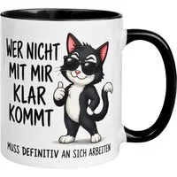 Momentals Tasse Katze – Wer nicht mit mir klar kommt – lustiger Katzen Geschenk Becher, Gratis Versand · Links-&Rechtshänder · Spülmaschinenfest