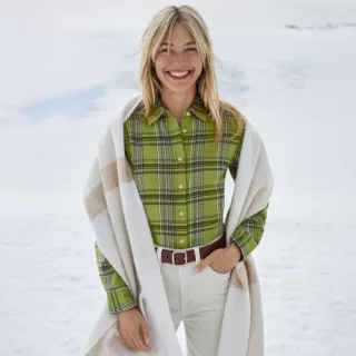 Boyfriend-Bluse aus Flanell, Damen,  Grün, Baumwolle, by Lands' End