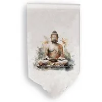 Clever-Kauf-24 Scheibengardine Fensterbehang Buddha natur BxH 40x80 o. 60/90x100cm, Stangendurchzug, transparent, Digital bedruckt