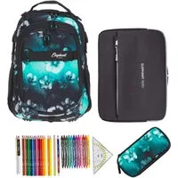 ELEPHANT Schulrucksack Hero Signature Schultasche Digital Ready Set (4 Teile Schulrucksackset, inkl. Mäppchen Box + Laptop Hülle Sleeve + 31 Teile Stifte), Rucksack Schulmappe Jungen Mädchen +rmlv