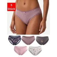 Elegant Love Slip Damenslips mit Blumenmuster, weiche Unterwäsche mit Zierschleife (Packung, 5-St., 5er-Pack) Panties im Mehrpack, Unterhosen mit Baumwollzwickel und Spitzenkante