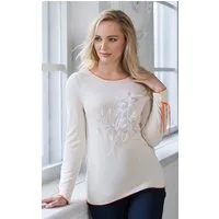 Passioni Strickpullover Sommerpullover in Beige, mit Schriftzug Print und Glitzersternchen