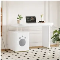 STILVORA Schreibtisch mit Haustierbett,Wohnzimmertisch Beistelltisch in Wolkenform,MDF (Computertisch, 1-St., abgerundete Kurven, Haustiergrößen M–XL), 5 cm dicke Beine