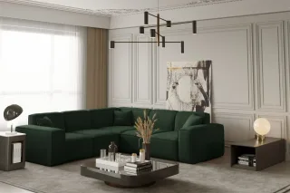 Ecksofa Designersofa CELES in Stoff Opera Velvet Grün Seite Universal
