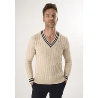 Felix Hardy V-Ausschnitt-Pullover Basic-Pullover mit V-Ausschnitt und Zopfmuster