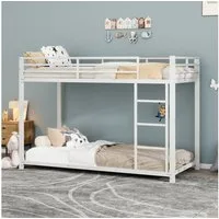Flieks Etagenbett, Kinderbett Metallbett Einzelbett mit Lattenrost und Leiter 90x200cm