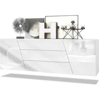 Vladon Sideboard Houston (hängende Kommode, mit 2 Türen und 3 Schubladen), Weiß matt/Weiß Hochglanz (178 x 57,5 x 38,5 cm)