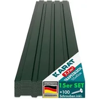 Karat Trapezblech Dachblech 7,7m² inkl Schrauben, Wandblech verzinkt, Profilblech, Blech verzinkt, 1150x450x0,25 mm (Spar-Set 15-St. 115x45 cm) wetterfest für Carport & Gartenhaus, verschiedene Farben