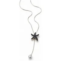 Ella Jonte Kette mit Anhänger, lange maritime Boho Kette silberfarben mit Seestern, Perle & Strass