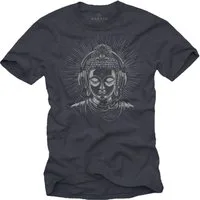 MAKAYA Print-Shirt Buddha Motiv Yoga T-Shirt Meditation Kopfhörer Herren Männer Jungs (Schwarz, Blau, Grau, Blaugrau, Grün, S, M, L, XL, XXL, 3XL, 4XL, 5XL) Baumwolle