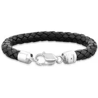 Kuzzoi Lederarmband Herren Echtleder Geflochten Karabiner 925 Silber