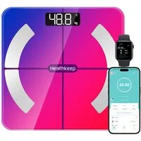 Healthkeep Körper-Analyse-Waage Smart-Waage für 13 Körperdaten Präzise Analyse Bluetooth-Verbindung, Misst 13 Körperdaten und synchronisiert sie mit deiner Smartphone-App, Android und iOS Max. 180kg/400lb/28st