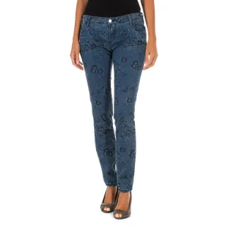 Bedruckte und elastische lange Denim-Hose 10DB50210 Frau