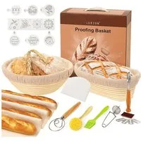Refined Living Gärkorb Gärkorb zum Brotbacken Bäckermesser Brotbackform Gärkörbchen Oval, (Oval 25 cm und Rund 22cm Innen mit Leinentuch Nachhaltig und Natürlich 1-tlg), 10 stück Backen Zubehör Brotkorb Teigschneider Gärfolie Brot Rattan