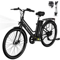EVERCROSS TECH E-Bike Cityrad für Pendler,26-Zoll-Elektrofahrrad,36V 15,6AH Lithiumbatterie, Heckmotor, 561,6 Wh, 50-90Km, 1 Gang,E-Citybike mit Schloss, Pumpe