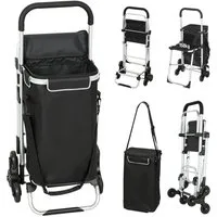 MC Star Einkaufstrolley 40 L Oxford-Tasche, 3-Rad-Design, Aluminiumrahmen, Sitz, Grau