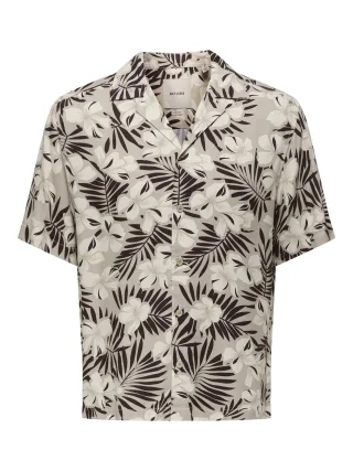 ONLY&SONS - ONSDASH LIFE REG AOP SS 001 RESORT SHIRT Coffee Bean - Gr. - XL