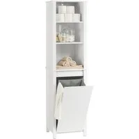 SoBuy Hochschrank BZR102, Badezimmer Schrank, Badezimmermöbel Badezimmerschrank mit Wäschesack Wäscheschrank Badregal Badschrank