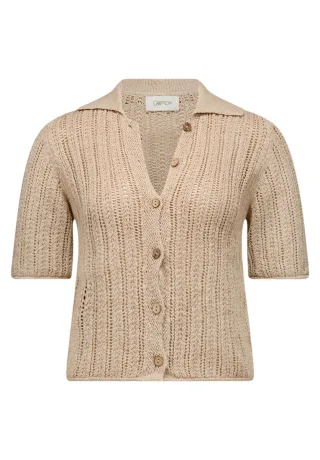 CARTOON - Kurzärmelige Strickjacke im Polo-Stil beige - Gr. - 42