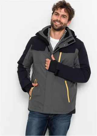 bonprix Wasserdichte Funktions-Jacke, grau, Gr.50, Wetterfeste Herren Winterjacke mit Funktion, mit Kapuze und reflektierendem Druck