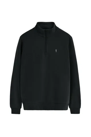 Sweatshirt schwarz mit halbem Reißverschluss und Rigby Go-Logo