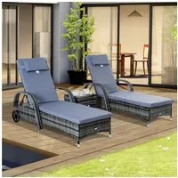 Outsunny Gartenlounge-Set 3er-Set, mit Rolle, (Liege, 3-tlg., Sonnenliege), für Garten, Balkon, Grau