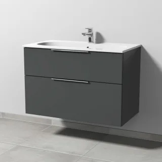 Sanipa 3way Waschtischunterbau zu Geberit Acanto Slim Waschtisch mit 2 Auszügen, Anthrazit-Matt UM41222