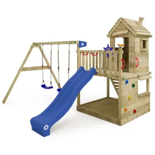 Spielturm Smart Chalet mit Wellenrutsche, Schaukel und Sandkasten - Massivholz Garten Spielhaus für Kinder - Wetterfest langlebig - Wickey