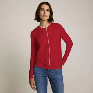 Cardigan mit Perlenverzierung Silk Touch für Damen in Petite-Größe, Damen, size: petite, Rot, Polyester/Viskose/Polyester-Mischung, by Lands' End
