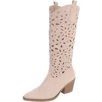 Ital-Design Stilvolle Stiefel mit Aussparungen für Damen, ideal für Frühjahr Sommerboots (91117073) Blockabsatz Stiefel in Beige